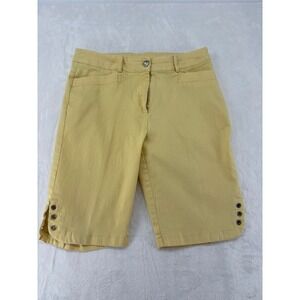 Lulu-B Bermuda Shorts Womens 10 Shorts Yellow Rhinestone Grommet Stretch